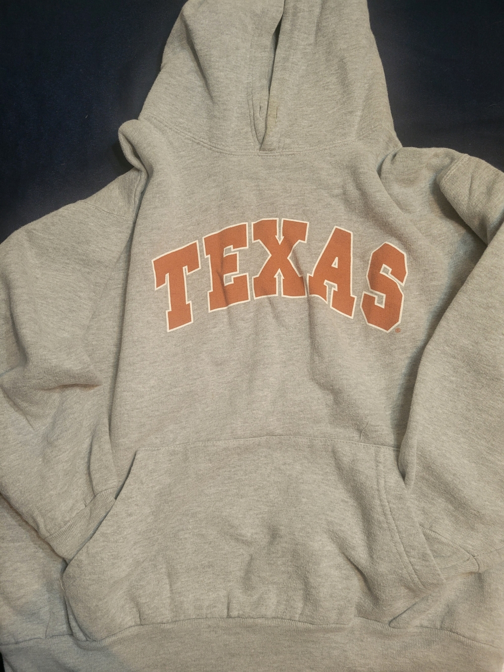 TEXAS Arch Logo Hoodie in Gray with Burnt Orange Print